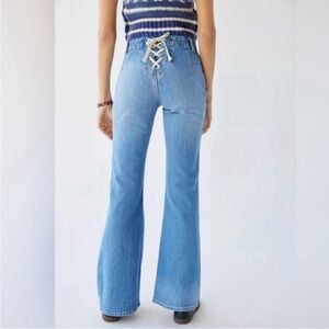 BDG Urban Outfitters Lace Up Back Flare Leg Mid Rise Denim Blue Jeans Size 24